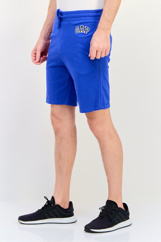 Men Embroidered Logo Basic Shorts, Blue - 2