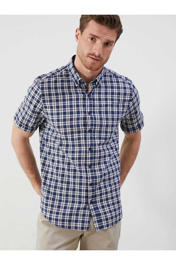 LCWAIKIKI Classic Regular Fit Kısa Kollu Ekose Erkek Gömlek - 1