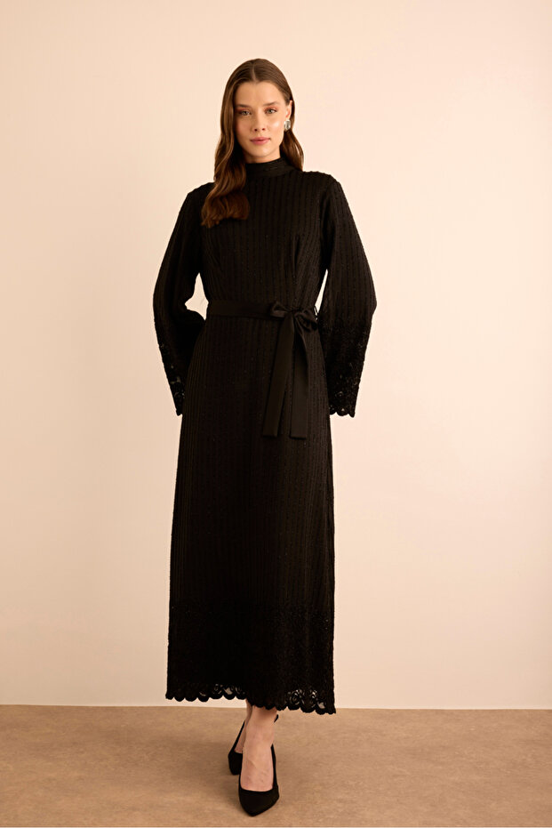 Örme Simli Tül Elbise - 4