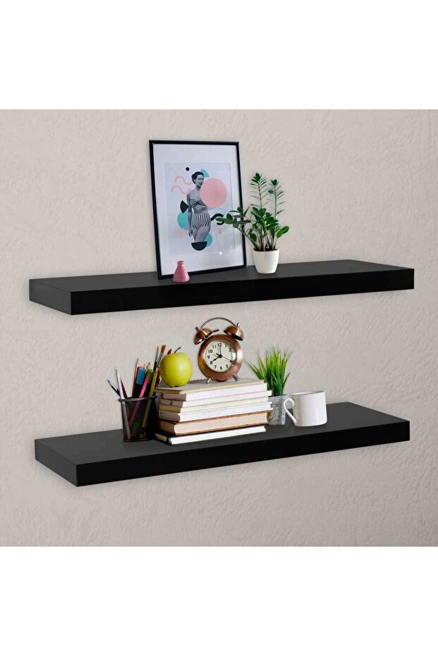 Floating Wall Shelves 2 pcs Black 100x20x3.8 cm