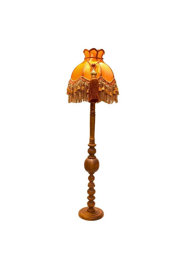 Kiremit Renk Kadife Lambader Kahve Ahşap Ayak Vintage LM01298 - 3
