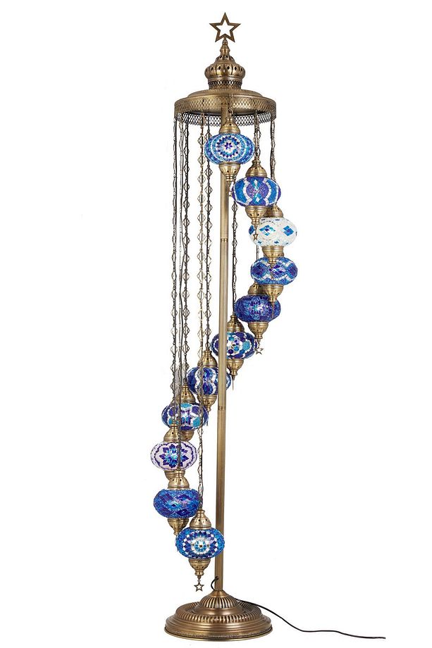 El Yapımı Otantik Mozaik Renkli Cam Lambader Taban Lambası Ayaklı Lambader 11 Camlı 2.1 Metre - 2