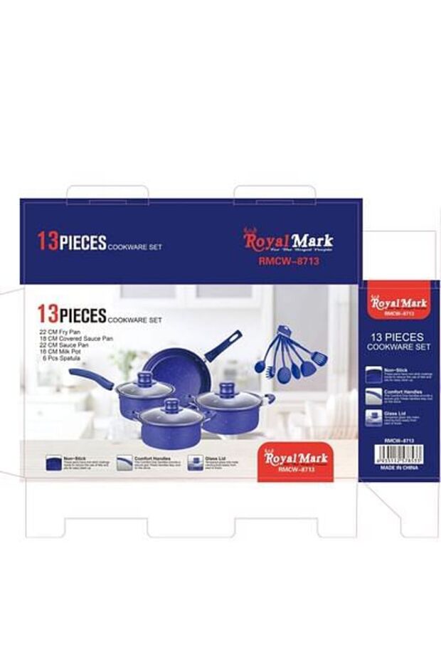 13-Piece Non-Stick Aluminium Cookware Blue