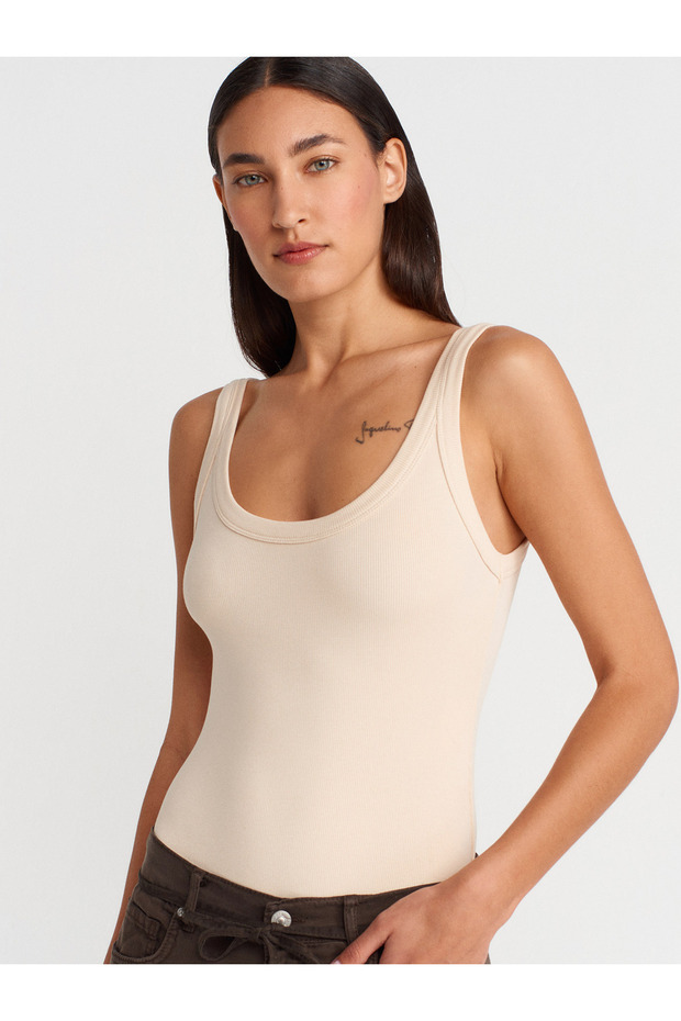 21053 Askılı Bodysuit-Taş - 1