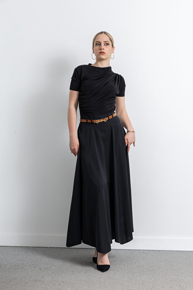 Women's Belted Cupra Fabric Skirt 2123