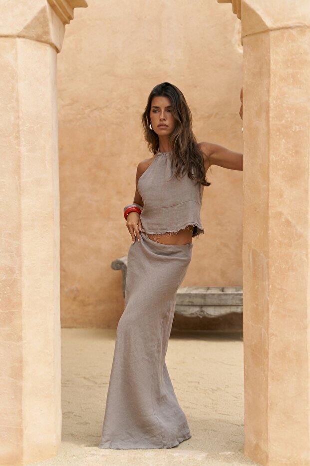 Malmvira Smoked Linen Crop Skirt Suit