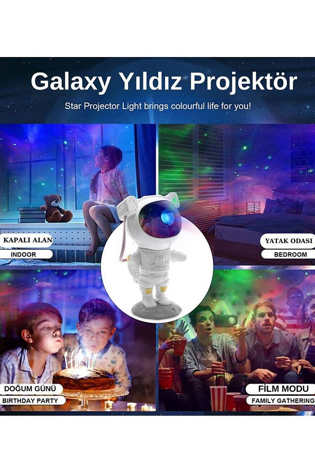 Astronot Projektör Gece Masa Lambası Galaxy Gökyüzü Star Projeksiyon Kumandalı Samanyolu Aydınlatma - 4