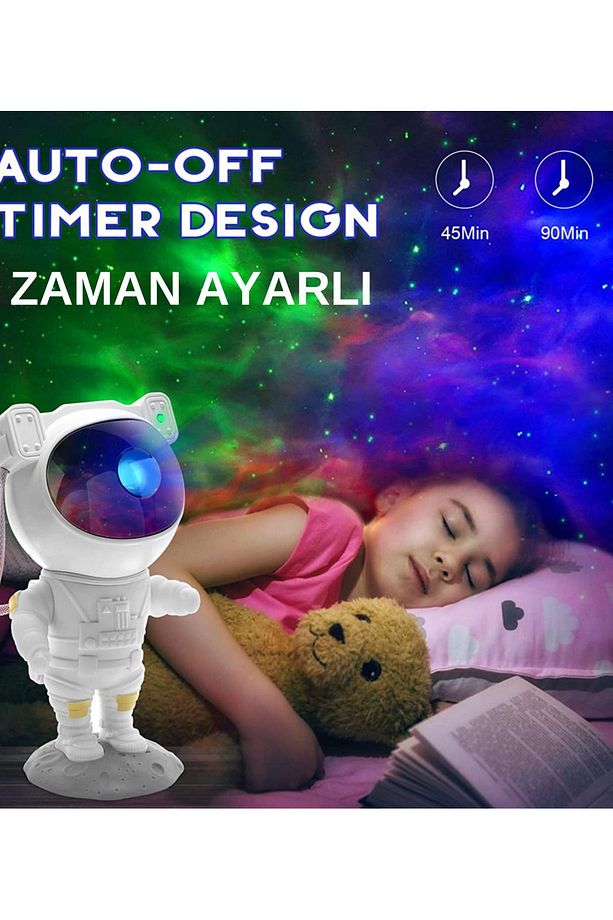 Astronot Projektör Gece Masa Lambası Galaxy Gökyüzü Star Projeksiyon Kumandalı Samanyolu Aydınlatma - 3