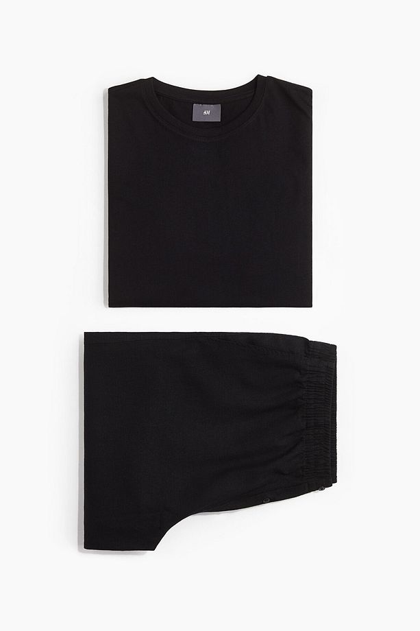 Tişört ve Şortlu Keten Karışımlı Pijama Takımı - 2