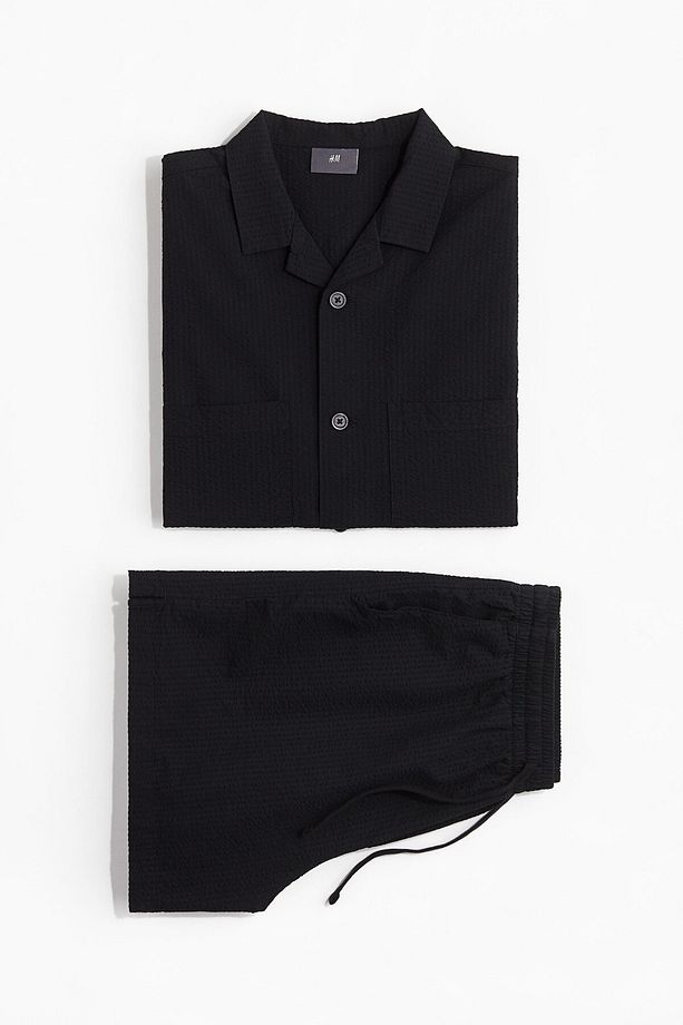 Gömlek ve Şortlu Gofre Pijama Takımı - 3
