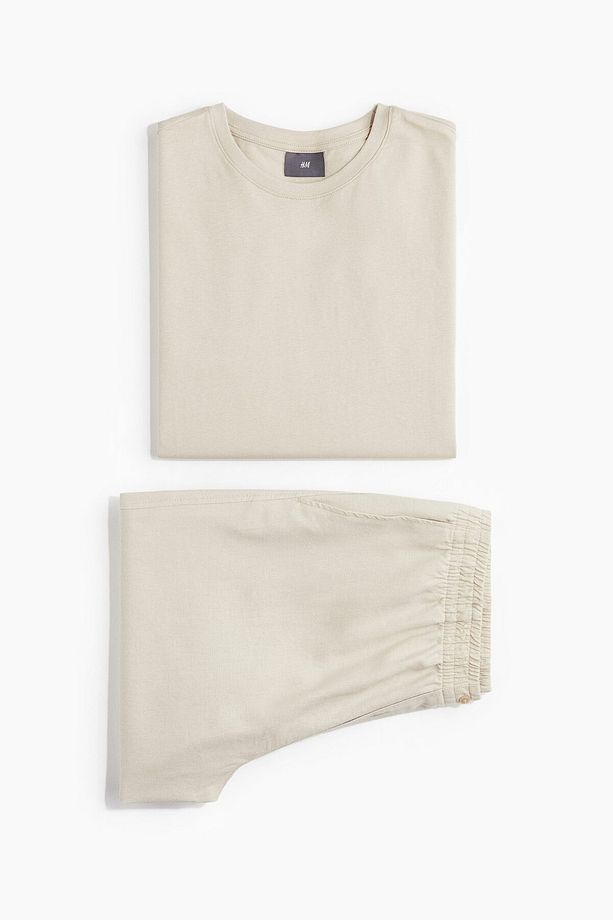 Tişört ve Şortlu Keten Karışımlı Pijama Takımı - 2