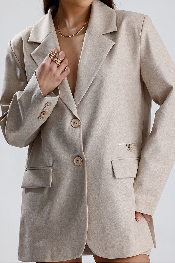 Üç Cepli Önü Düğmeli Oversize Blazer Ceket - 2