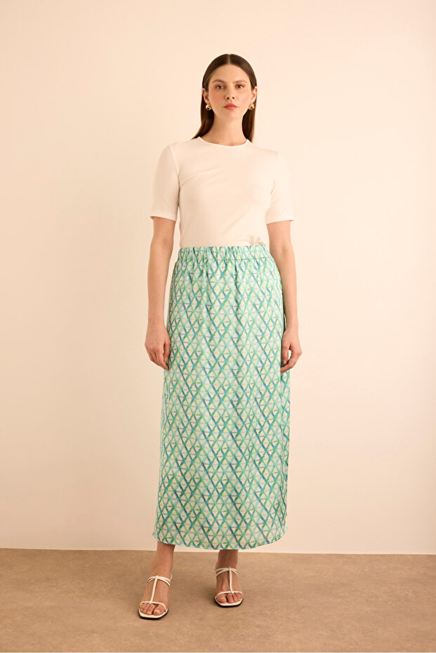 تنورة بخصر مطاطي بنمط هندسي - 2