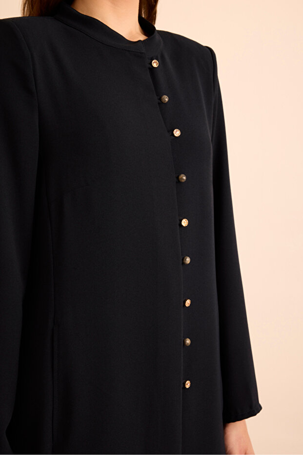 Brit Düğme Detaylı Ferace - 6