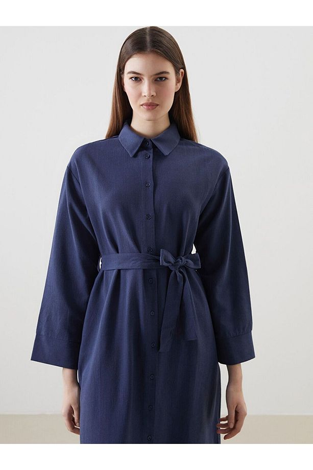 LCW Modest Keten Karışımlı Kadın Gömlek Elbise - 3