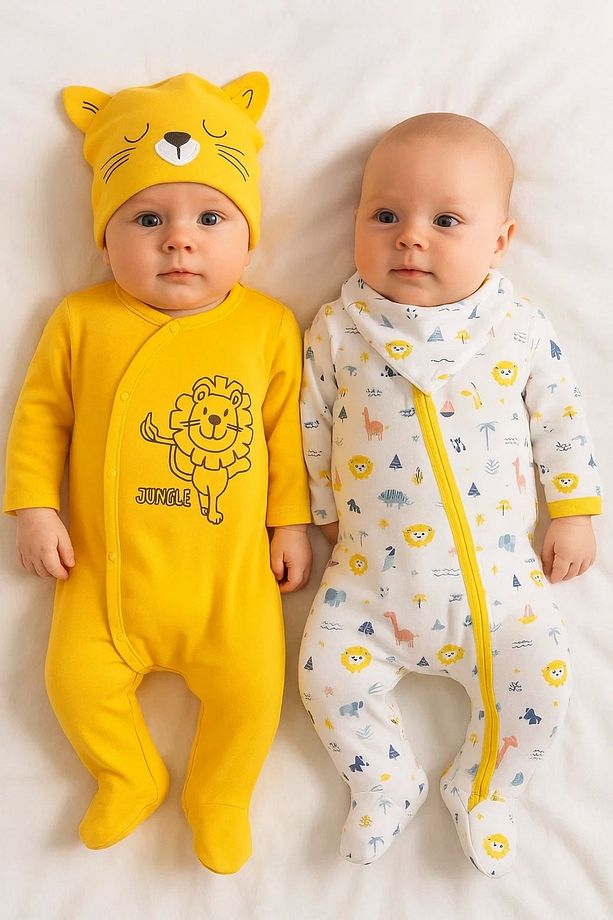 3-6 Ay Mini Jungle Aslan Erkek Bebek 4'lü Tulum Seti Sarı - 4