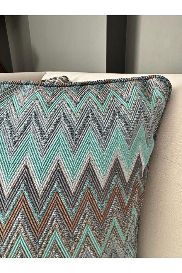 Marea Zigzag Patterned Woven Throw Pillow Cover Turquoise - 5