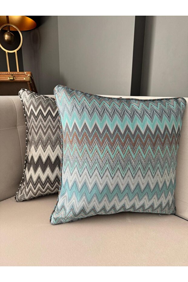 Marea Zigzag Patterned Woven Throw Pillow Cover Turquoise - 4