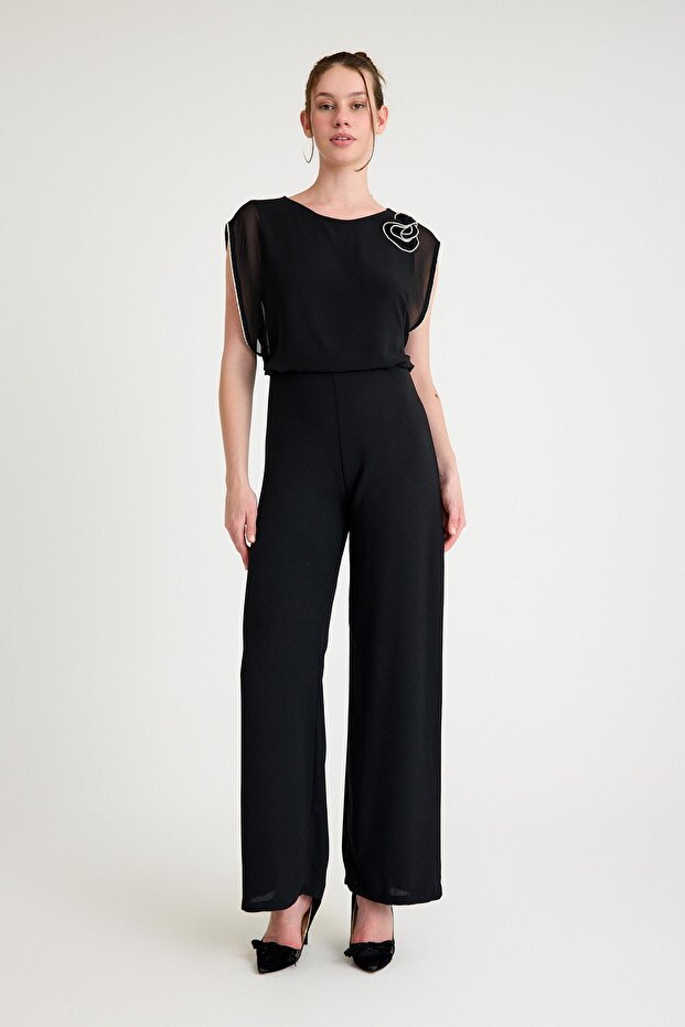 Siyah Sırt Dekolteli Tulum - 1