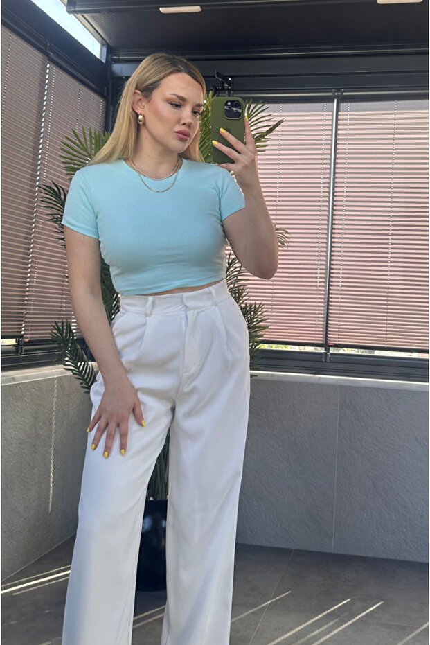 Bebe Mavisi Yarım Kollu Slim Basic Crop - 7