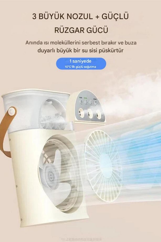 Taşınabilir Su Püskürtmeli Masa Üstü Fan 250ML Hazne 7 Renk LED Işık Zaman Ayarlı Buz Eklenebilir - 5