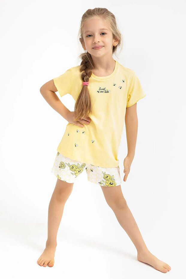 2773 Arı Çiçek Desenli Şort Takım (Anne Kız Kombin Yapılabilir) - 3