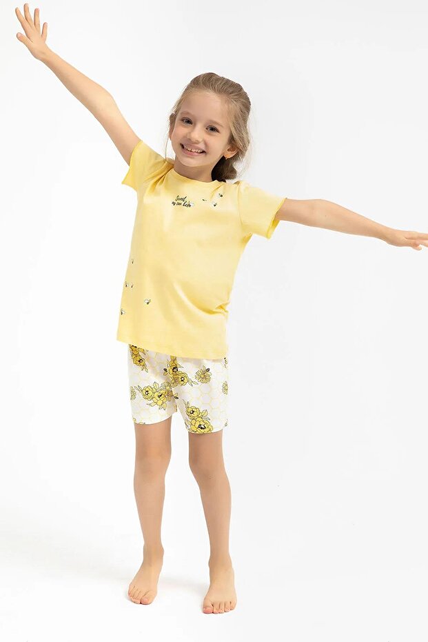 2773 Arı Çiçek Desenli Şort Takım (Anne Kız Kombin Yapılabilir) - 2