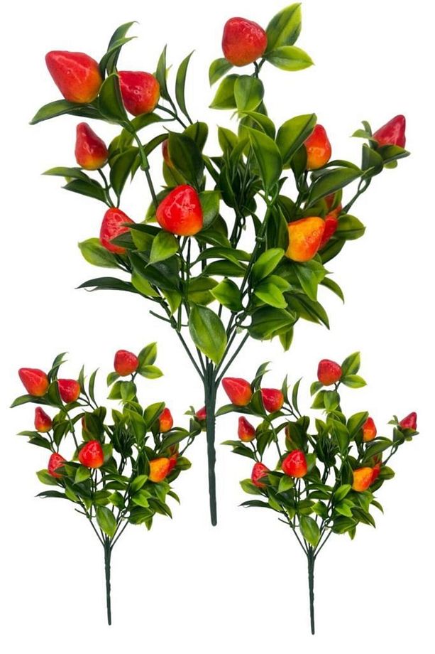 3lü Set Yapay Çilek Demeti Yapay Çiçek 30*20cm Yeşil Yapraklı - 1