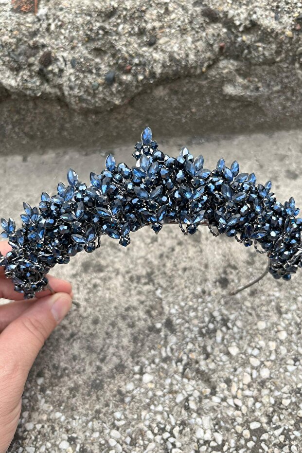 Aldonsa Navy Blue Bridal Henna Crown Special Occasion Accessory Women's Crown Hair Accessory – Crown, Crystal Stone
