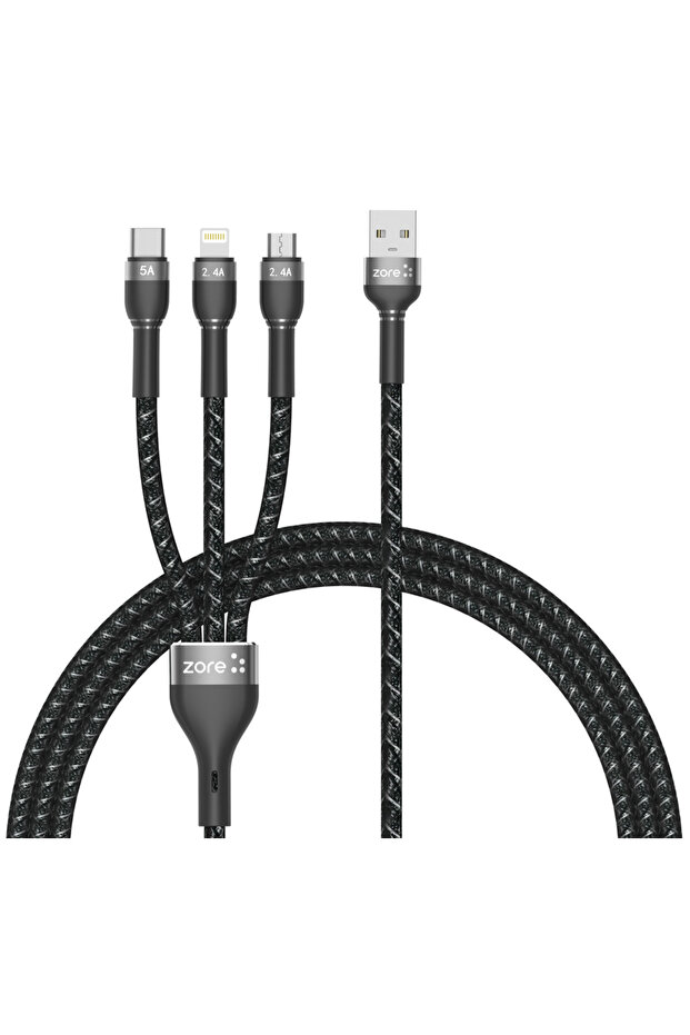 Black Shira Series 3 in 1 USB Cable 150Cm-Klfs