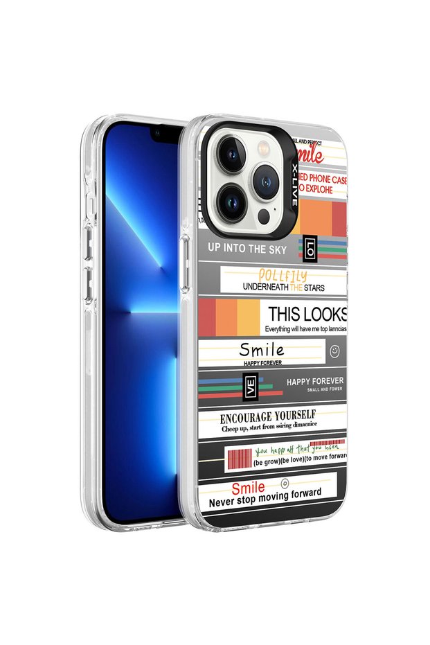 iPhone 13 Pro Compatible Patterned Klfs Silver Hard Case-Mottos