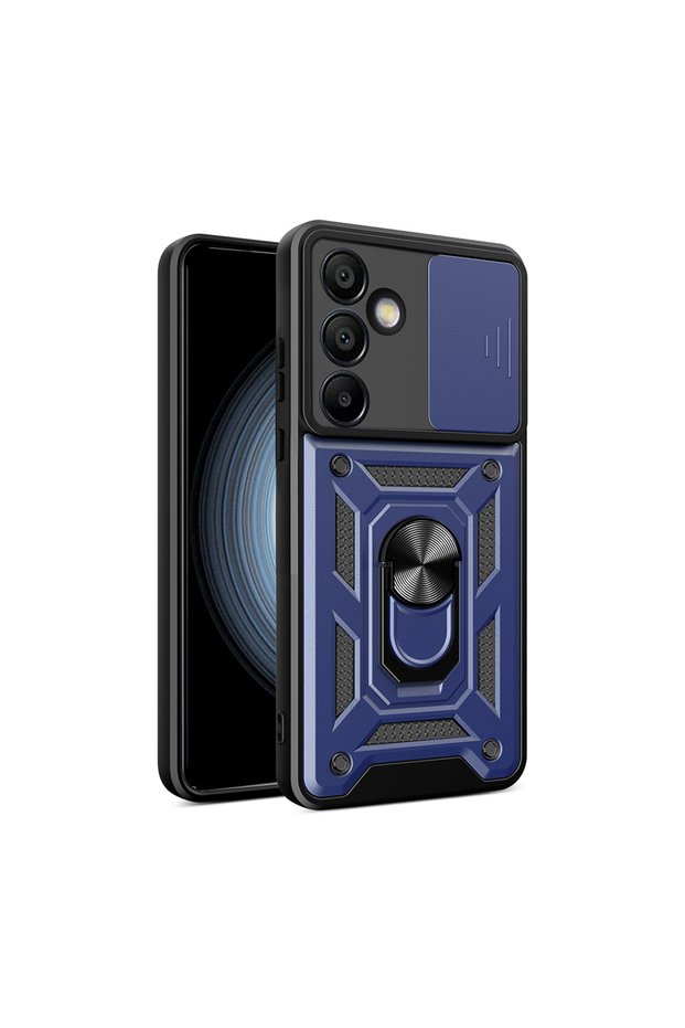 Galaxy S24 Fe Compatible Magnetic Stand Camera Protected Sliding Vega Cover-Blue