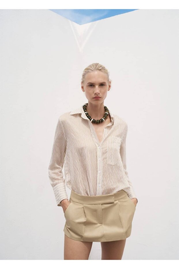 Çizgili yarı transparan gömlek - 1
