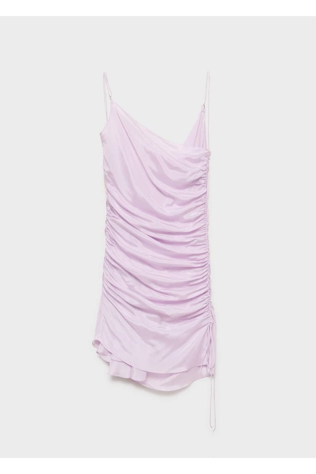 Saten apreli drape elbise - 3