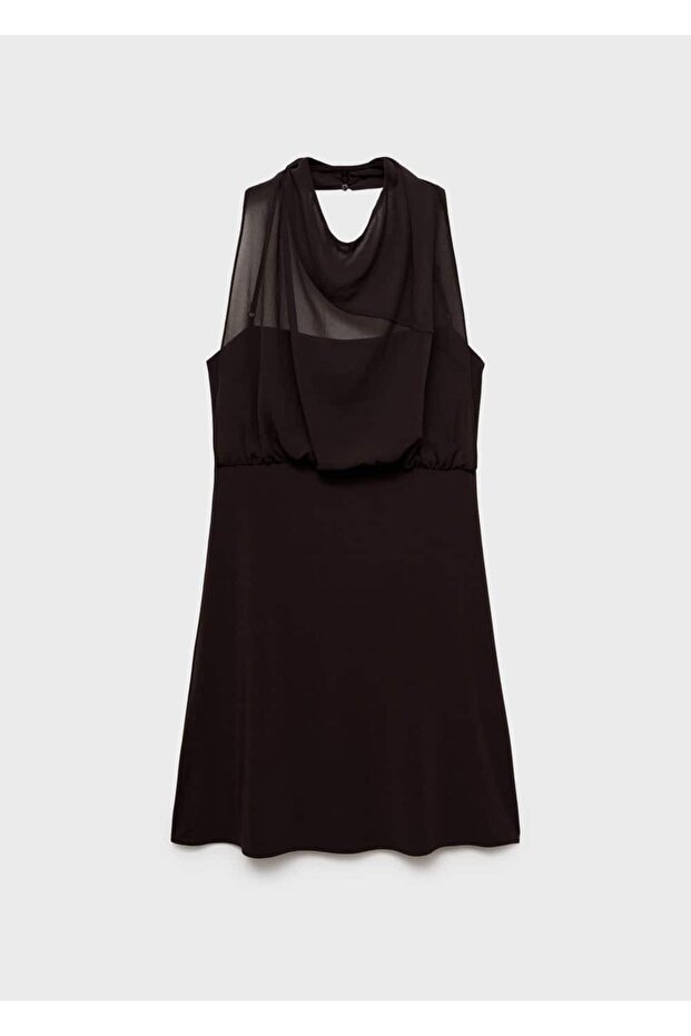 Drape yaka balon elbise - 3