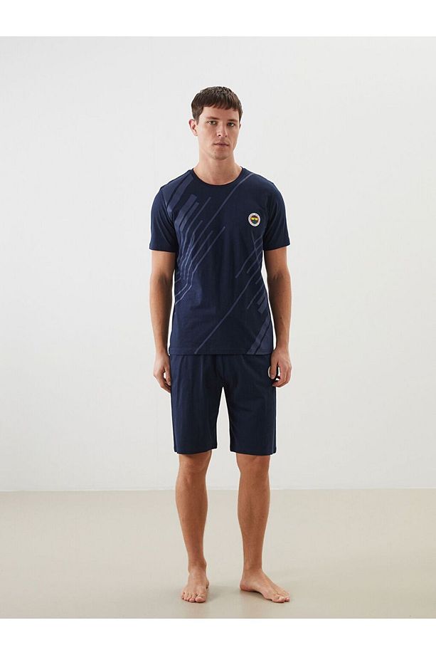 Standart Kalıp Fenerbahçe Baskılı Erkek Şortlu Pijama Takımı - 1