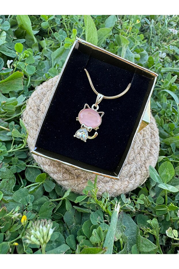 Mini Cat Necklace with Steel Chain Bow Tie