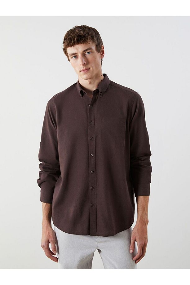 LCWAIKIKI Classic Regular Fit Uzun Kollu Keten Karışımlı Erkek Gömlek - 1