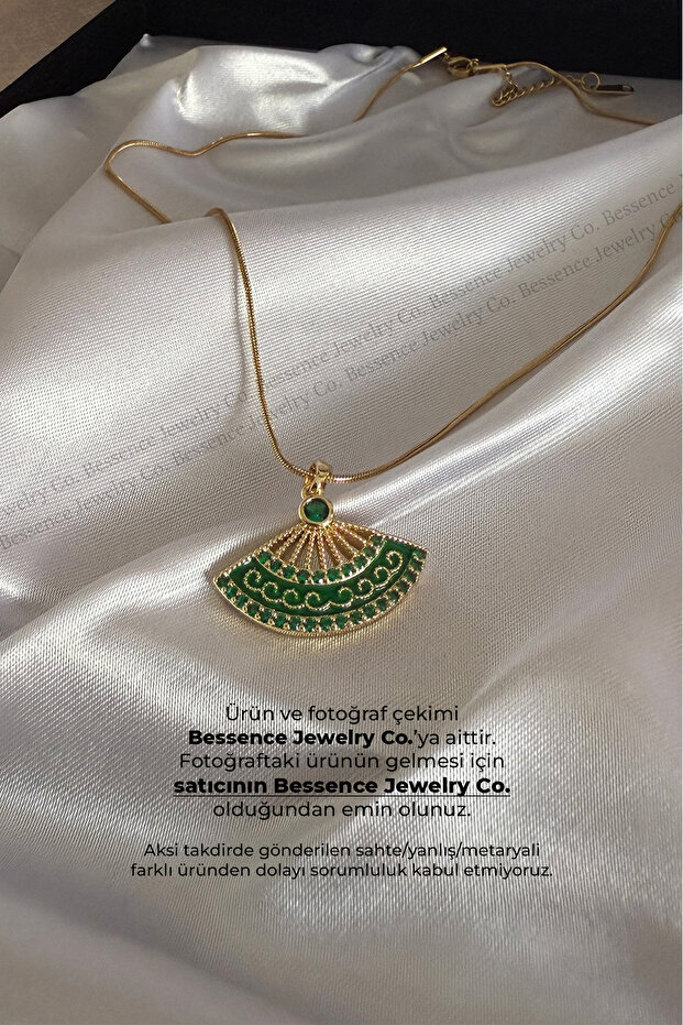 Zircon Stone Enamel Steel Fan Necklace