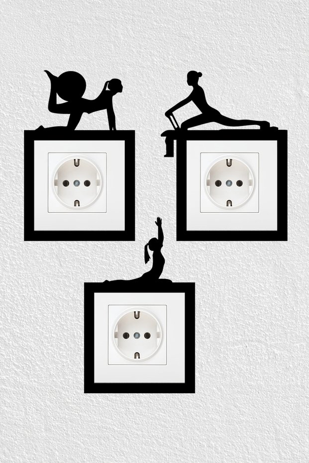 3 Piece Set - Pilates Themed Decorative Wall Socket Switch Frame Table