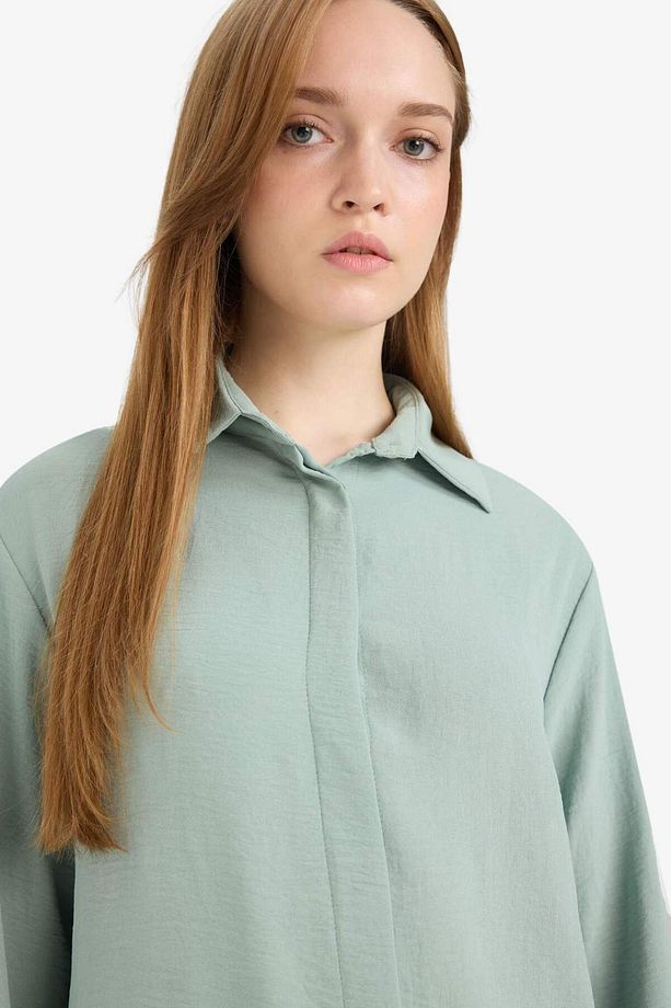 Relax Fit Basic Düz Uzun Kollu Gömlek Tunik D2991AX25SM - 4