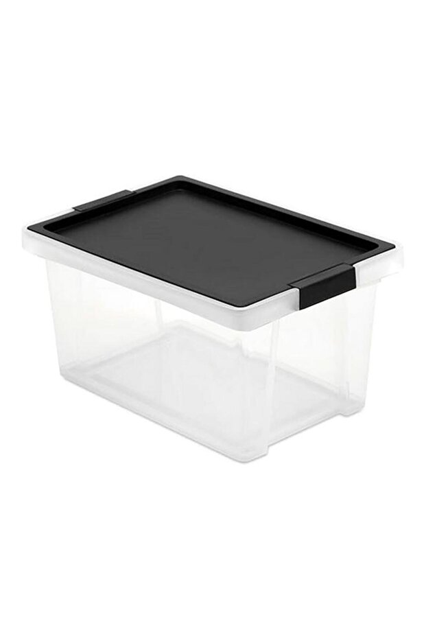TATAY Hinged Handle Multipurpose Stackable Storage Box with Lid Black and Clear 15 Liter - 1