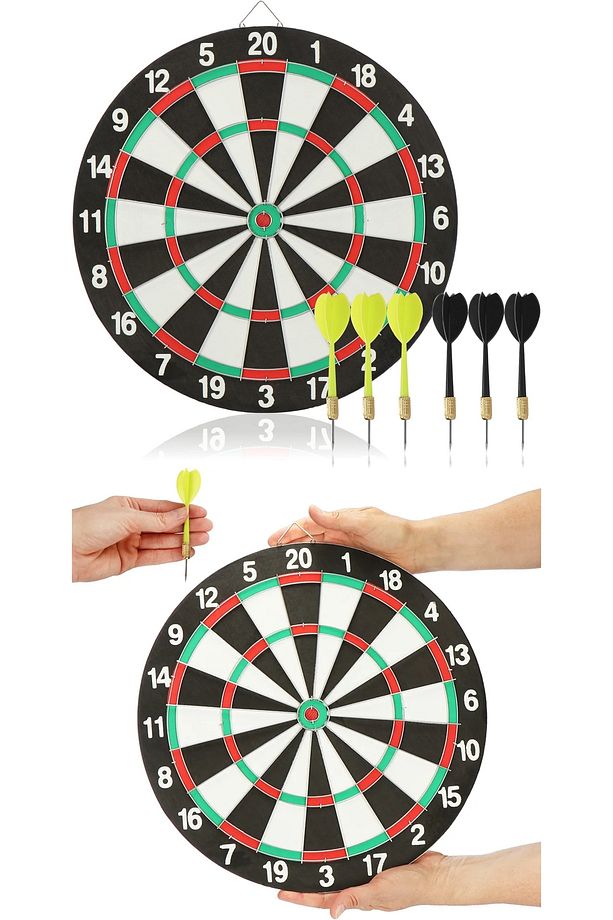 Dart Tahtası Seti 6 Ok Dahil Duvar Tipi Çift Taraflı Dart Oyunu Hedef Spor Eğlence Vıp Hediyelik Set - 2