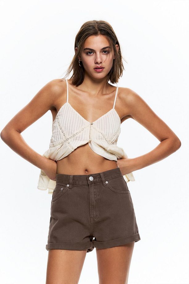 Kıvrık paça denim mom şort - 2
