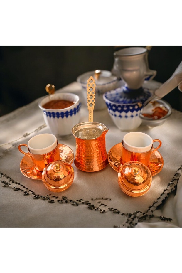 Bakır cezve kahve fincanı 2 kişilik takım - 4