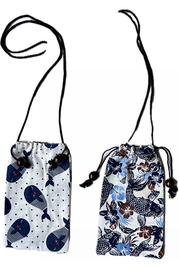 2 Pcs of Cloth Drawstring Mini Bag With Strap Ancient Style (03) 18×12 cm