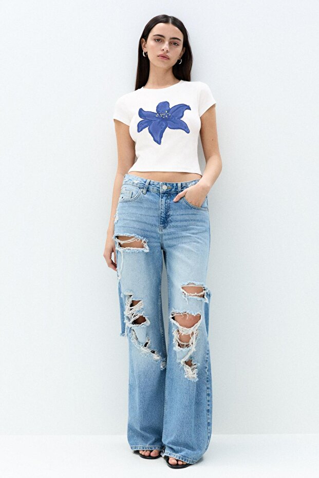 Çiçek baskılı dar t-shirt - 2