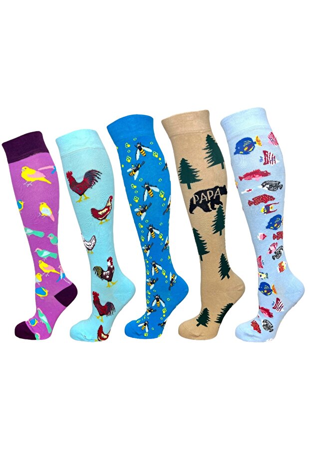 5 Pack Unisex Stretchy Animal and Nature Pattern Mixed Color Breathable over the Knee Socks