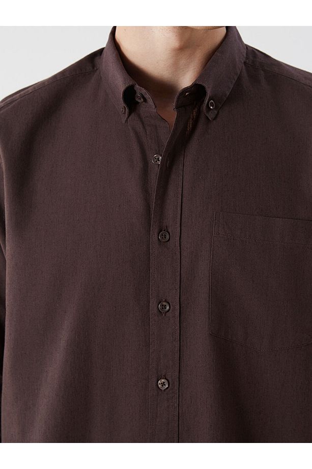 Regular Fit Uzun Kollu Keten Karışımlı Erkek Gömlek - 3