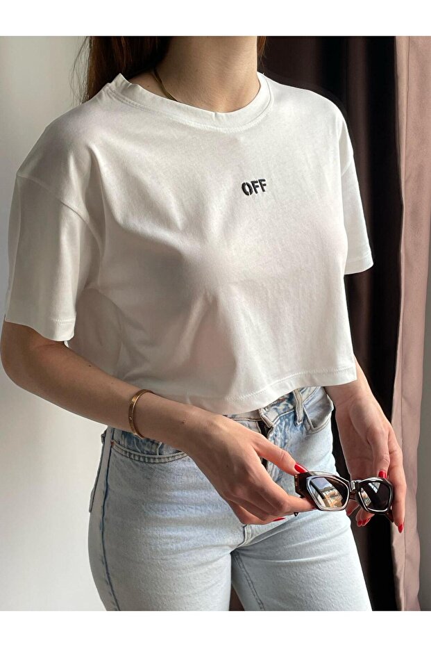 beyaz basic crop tişört - 2